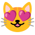 lachende Katze mit Herzen als Augen